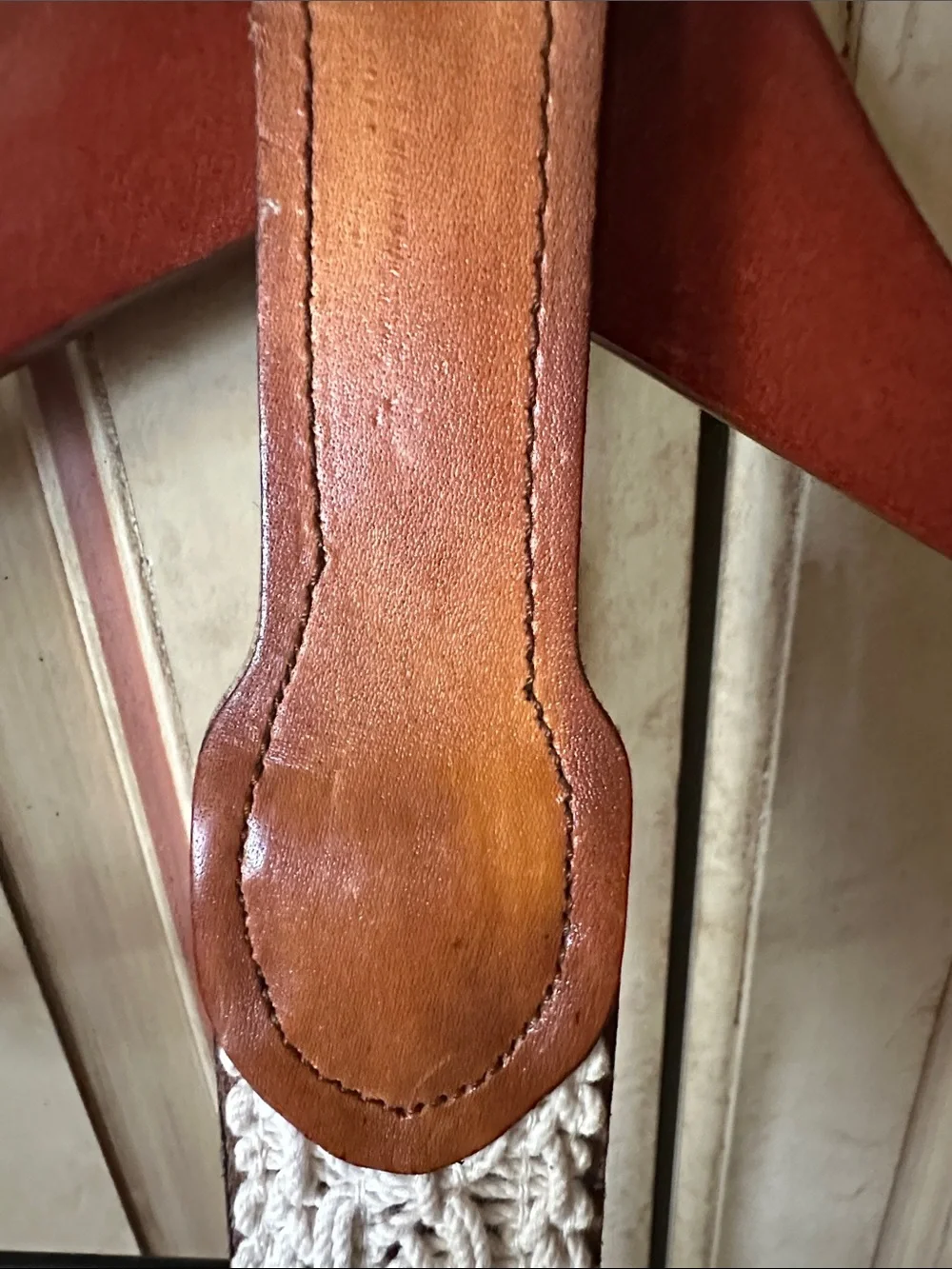 Crocheted & Brown Leather Belt size 36